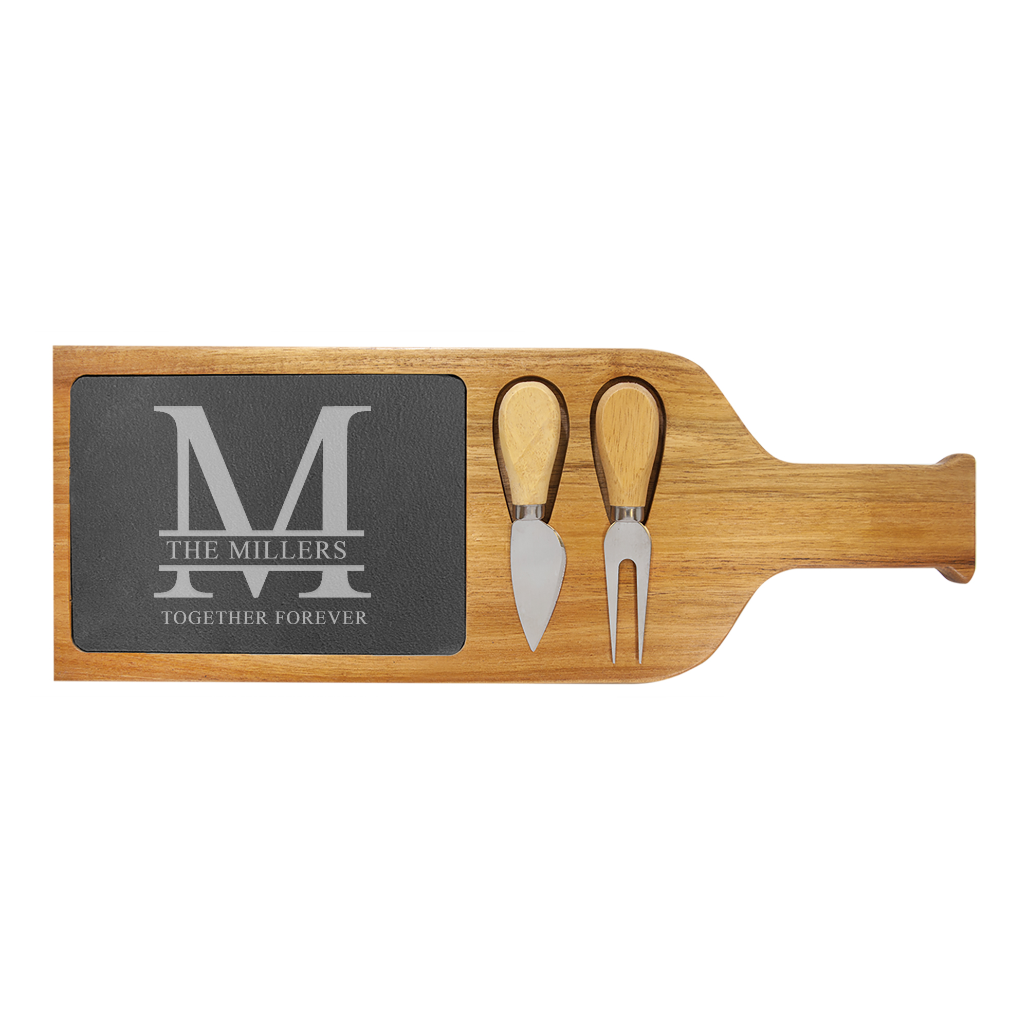 Custom Split Letter Monogram Slate Board with Cheese Tools