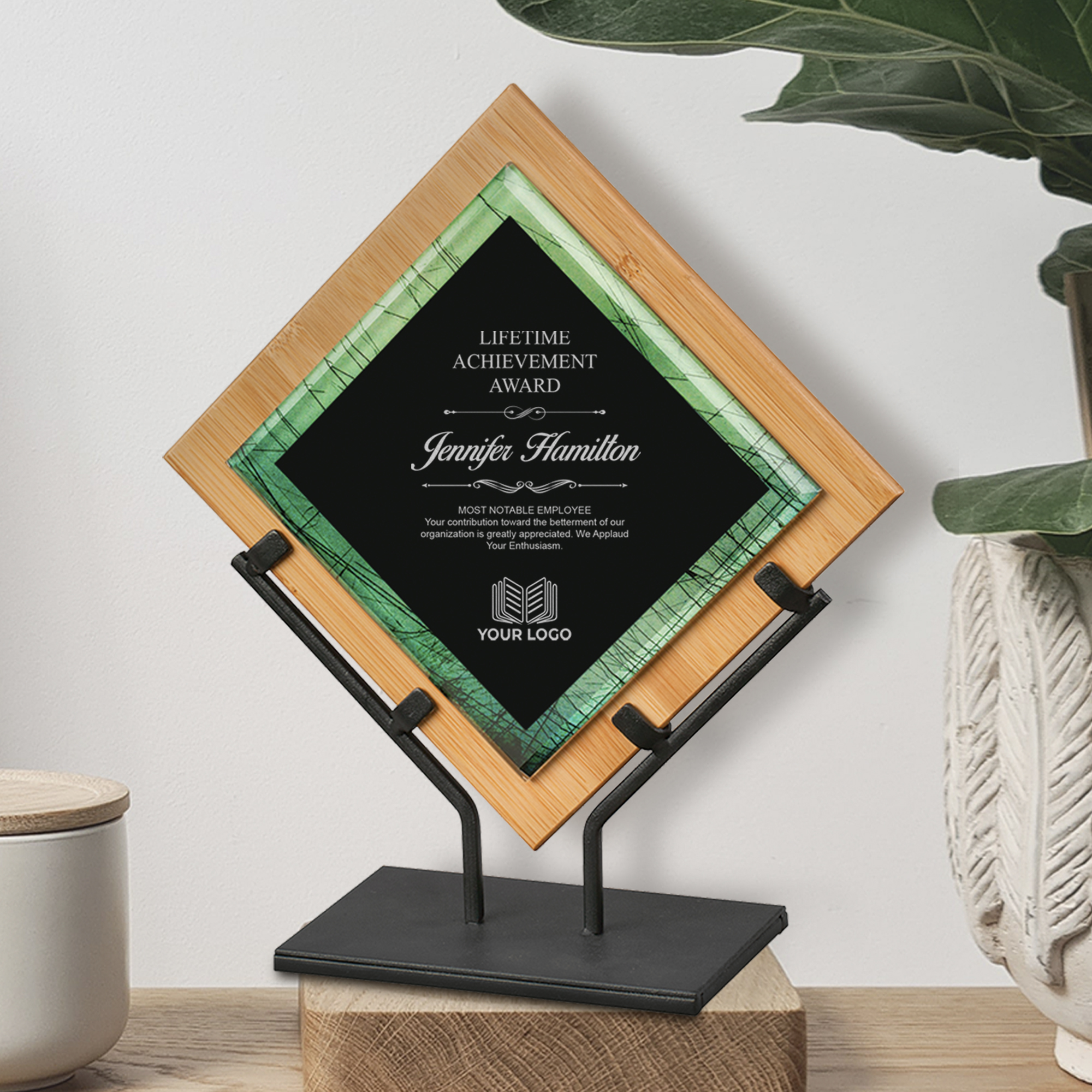 Personalized Bamboo Award with Stand - Image 4