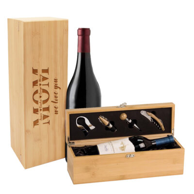 Personalized Mother's Day Design Bamboo Wine Box with Tool Kit