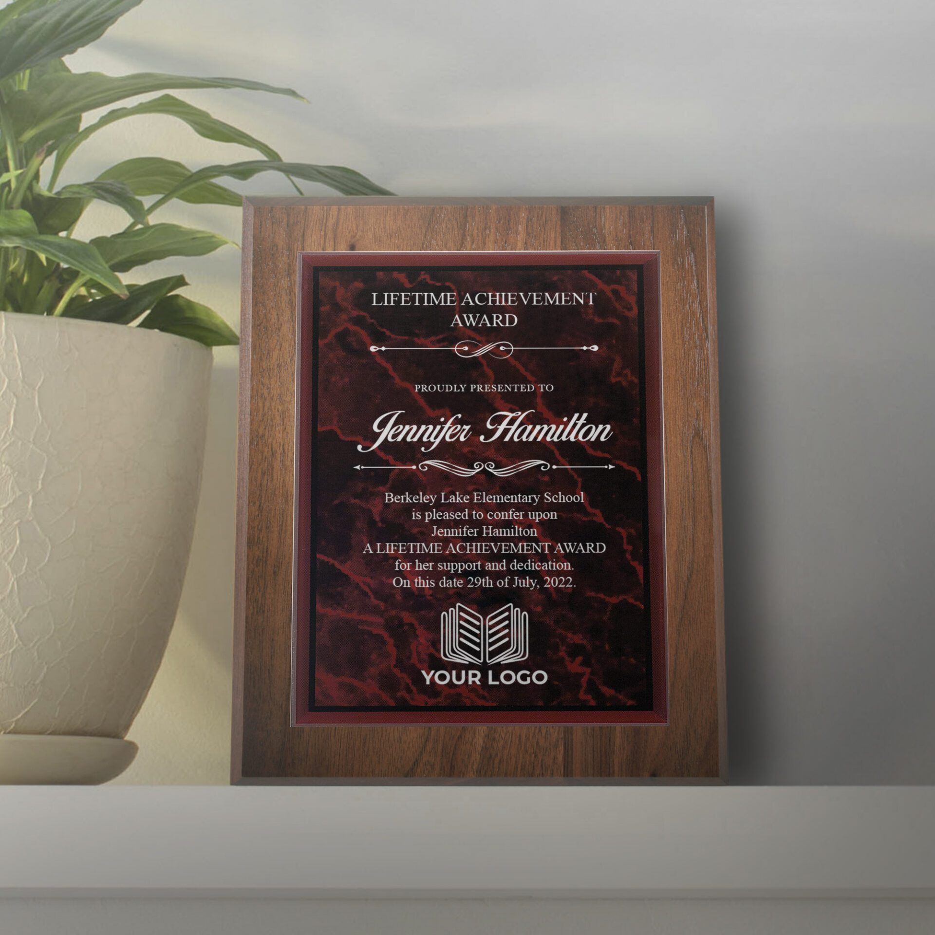 Personalized Acrylic Plaque with Marble Finish Plate - Image 4