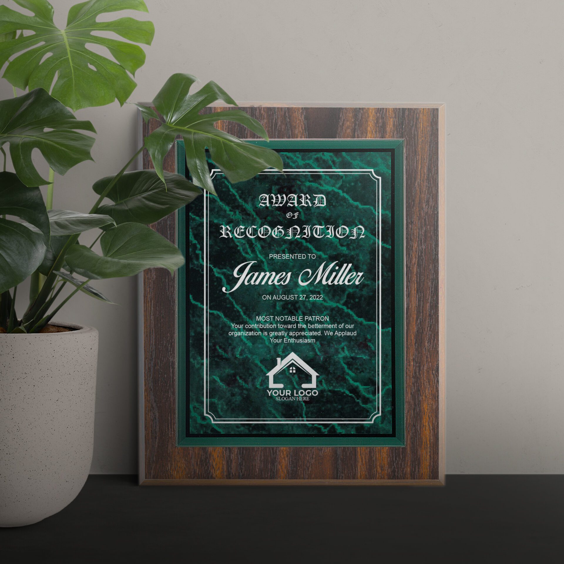 Personalized Acrylic Plaque with Marble Finish Plate