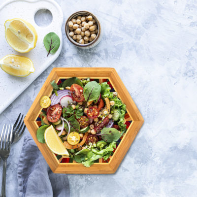 14" Bamboo Salad Serving Bowl with Salad Hands