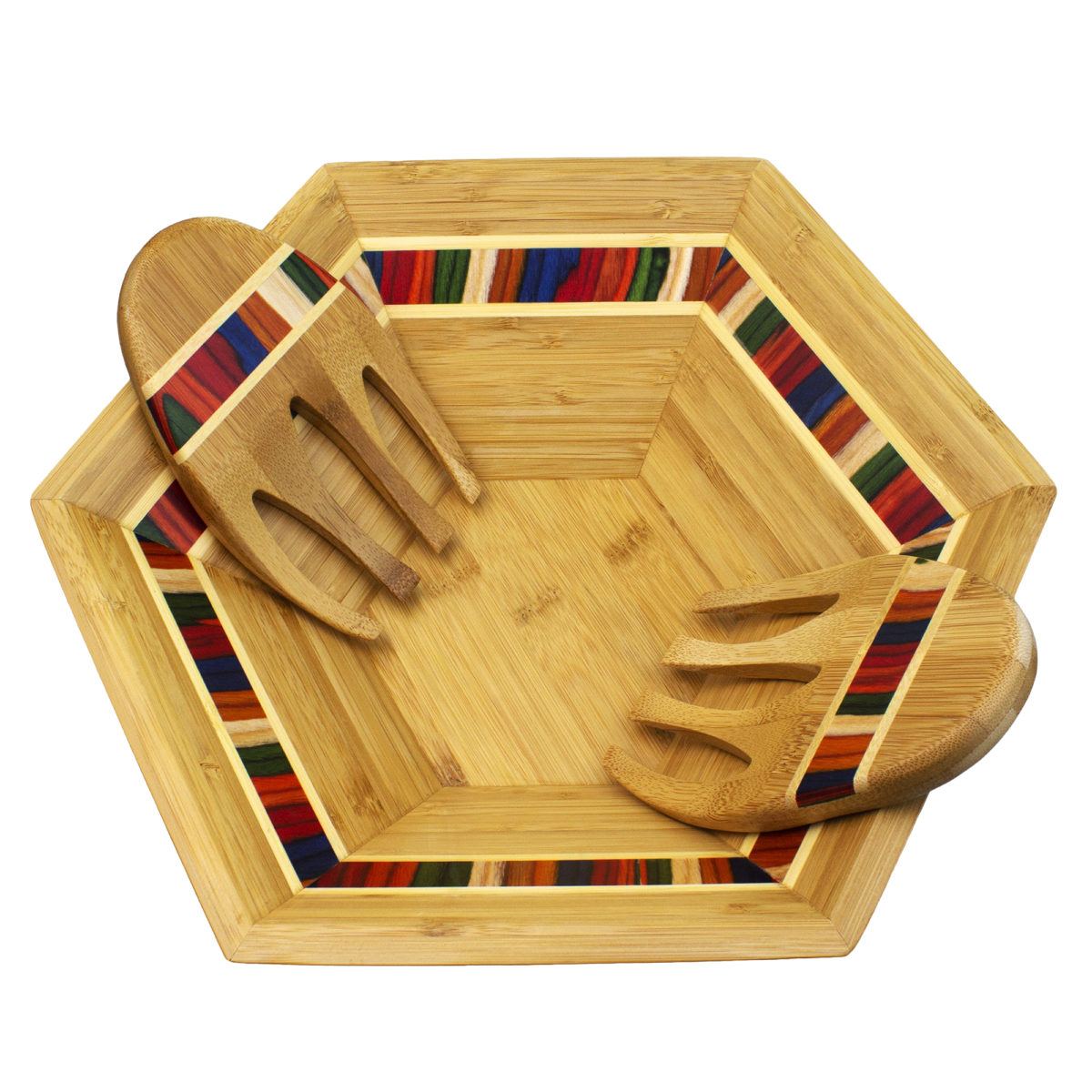 14" Bamboo Salad Serving Bowl with Salad Hands - Image 8