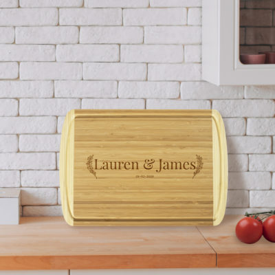 Personalized Laurel Couple Flat-Grain Bamboo Cutting Board with Juice Groove