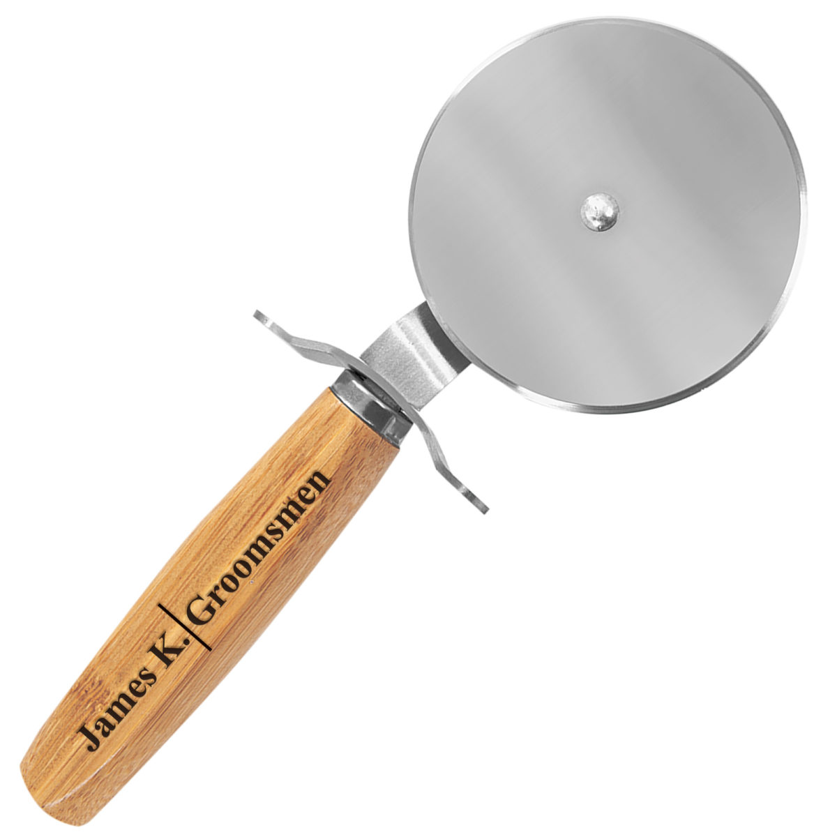 Personalized Line Monogram Bamboo Pizza Cutter - Image 3
