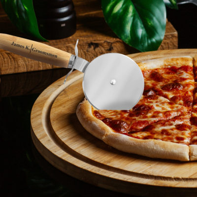 Personalized Line Monogram Bamboo Pizza Cutter