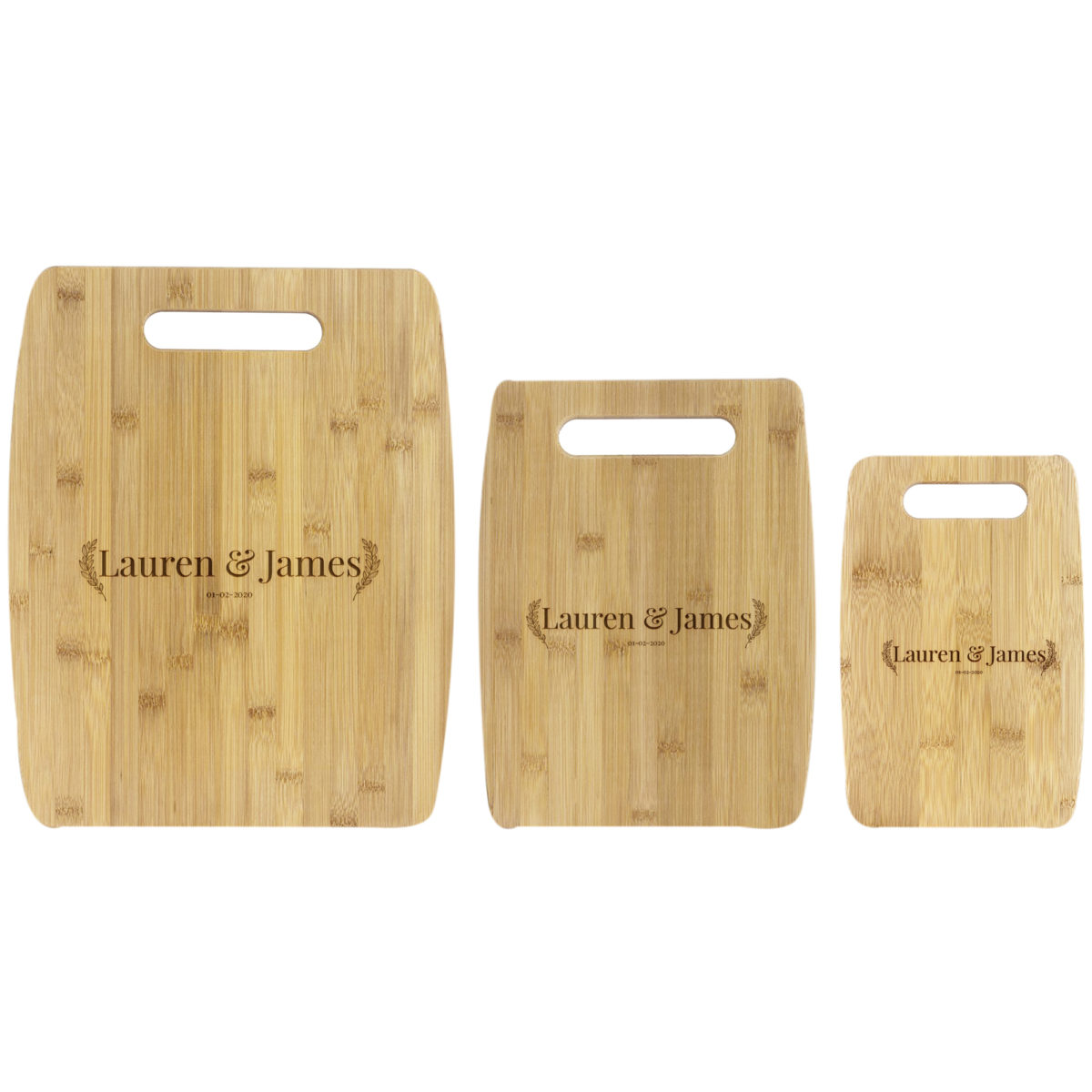Personalized Laurel Couple Bamboo Cutting Board Set of 3 - Image 4