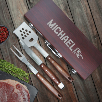 Personalized 3-Piece Rosewood Tool BBQ Set