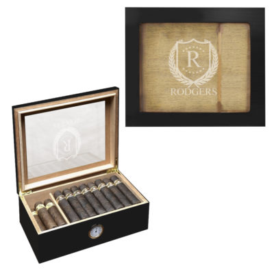 ShieldStar Black Personalized Cigar Humidor 50 Count