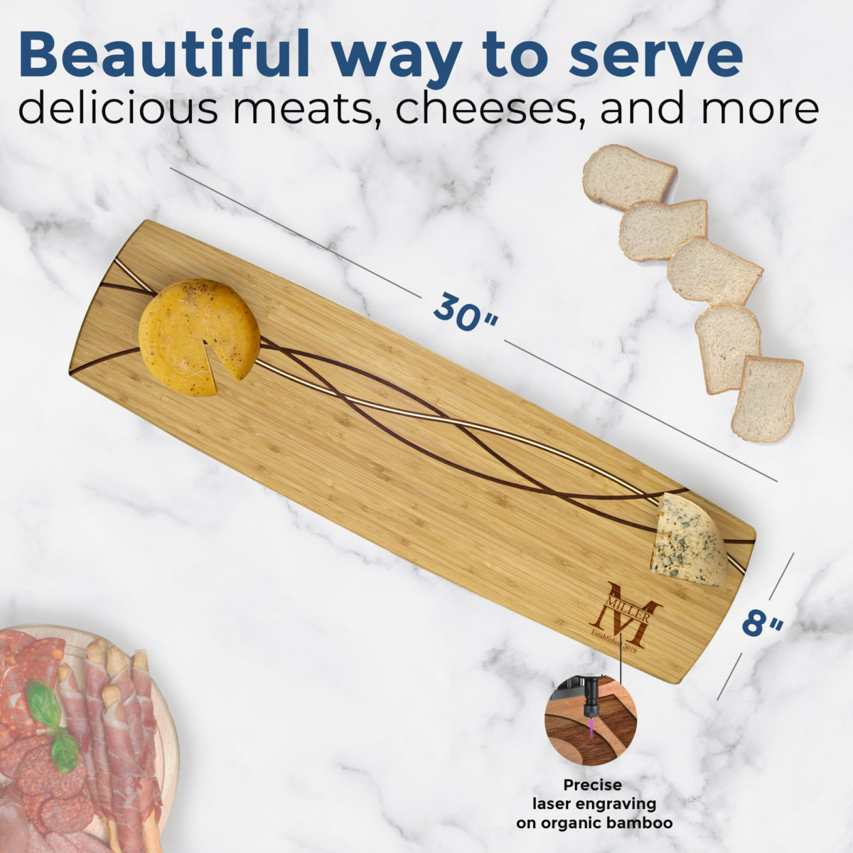 Personalized Monogram 30" Bamboo Serving Board - Image 3