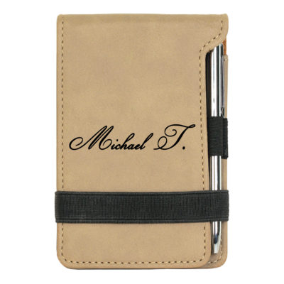personalized faux leather mini notepad with pen