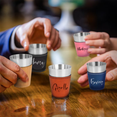 Personalized Leatherette Stainless Steel Shot Glass set of 4