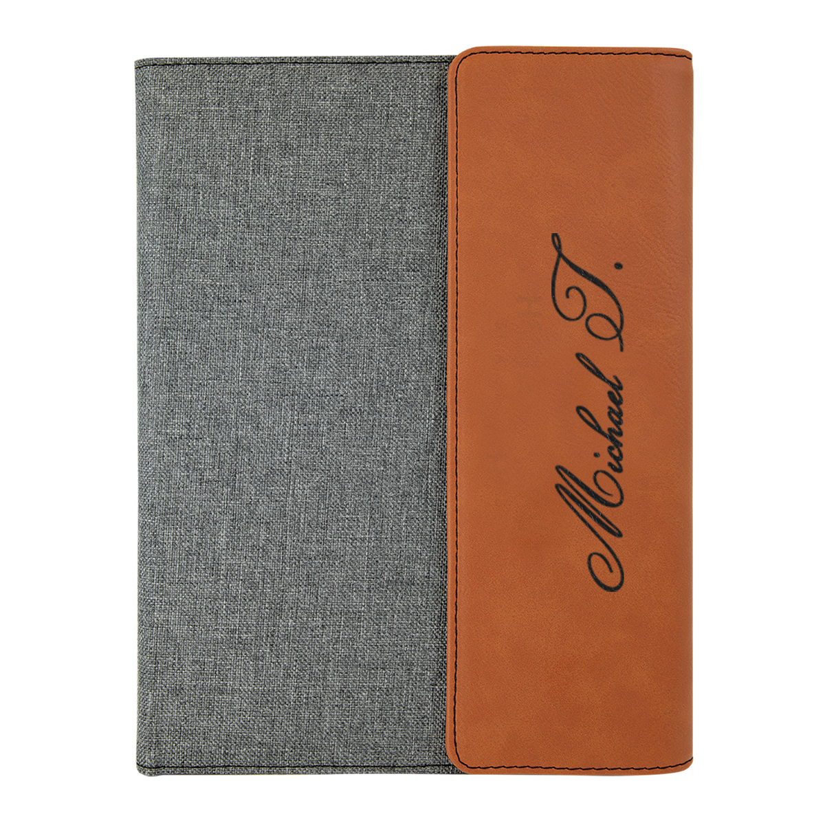 custom laser engraved canvas and leatherette faux leather portfolio with notepad