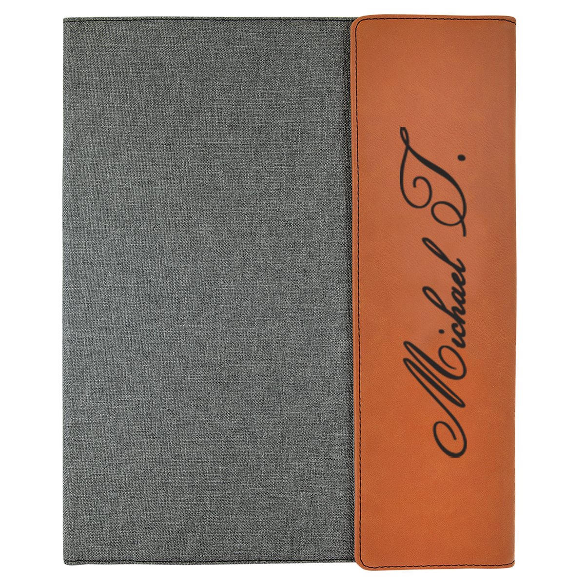 custom laser engraved canvas and leatherette faux leather portfolio with notepad