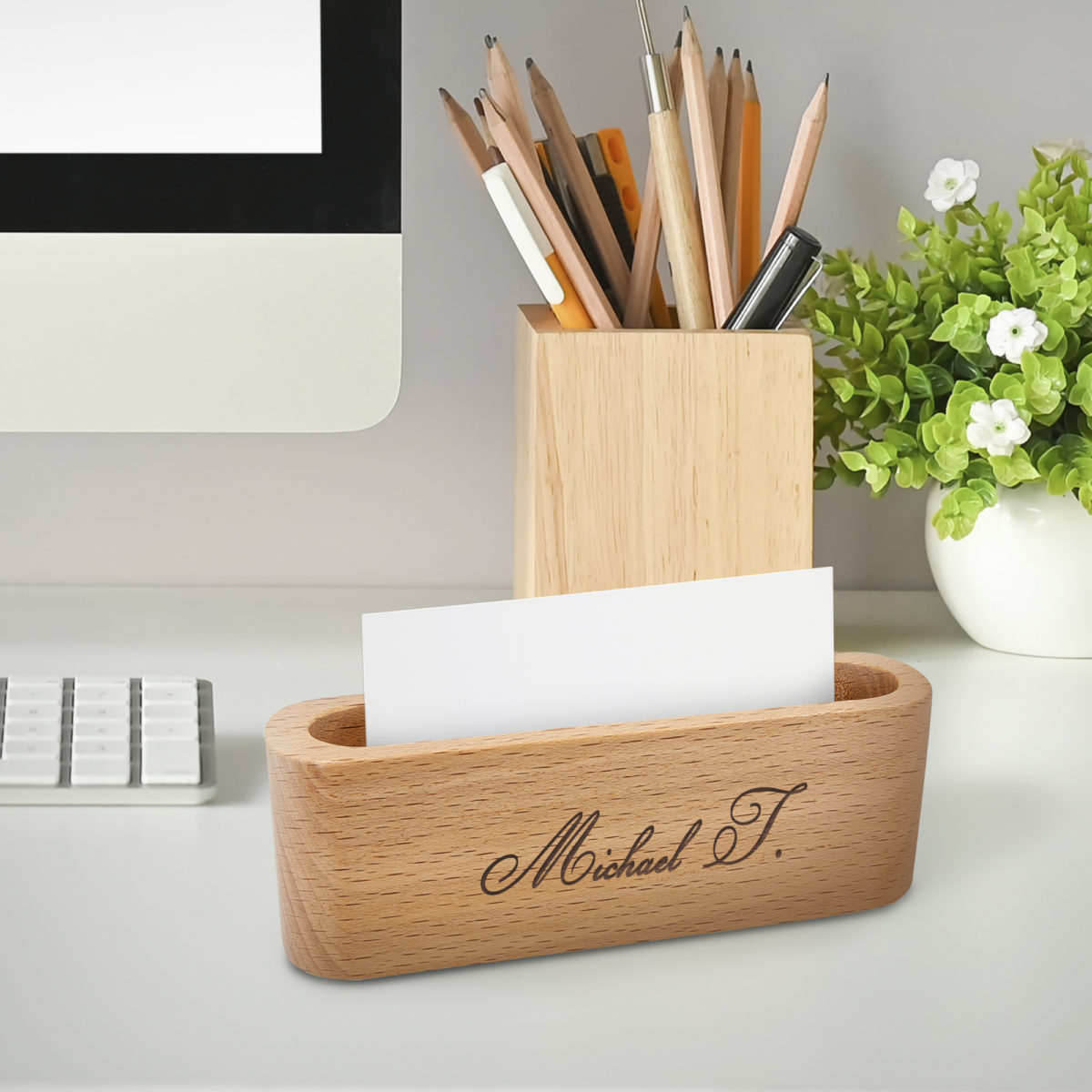 Personalized Wood Desk Card Holder