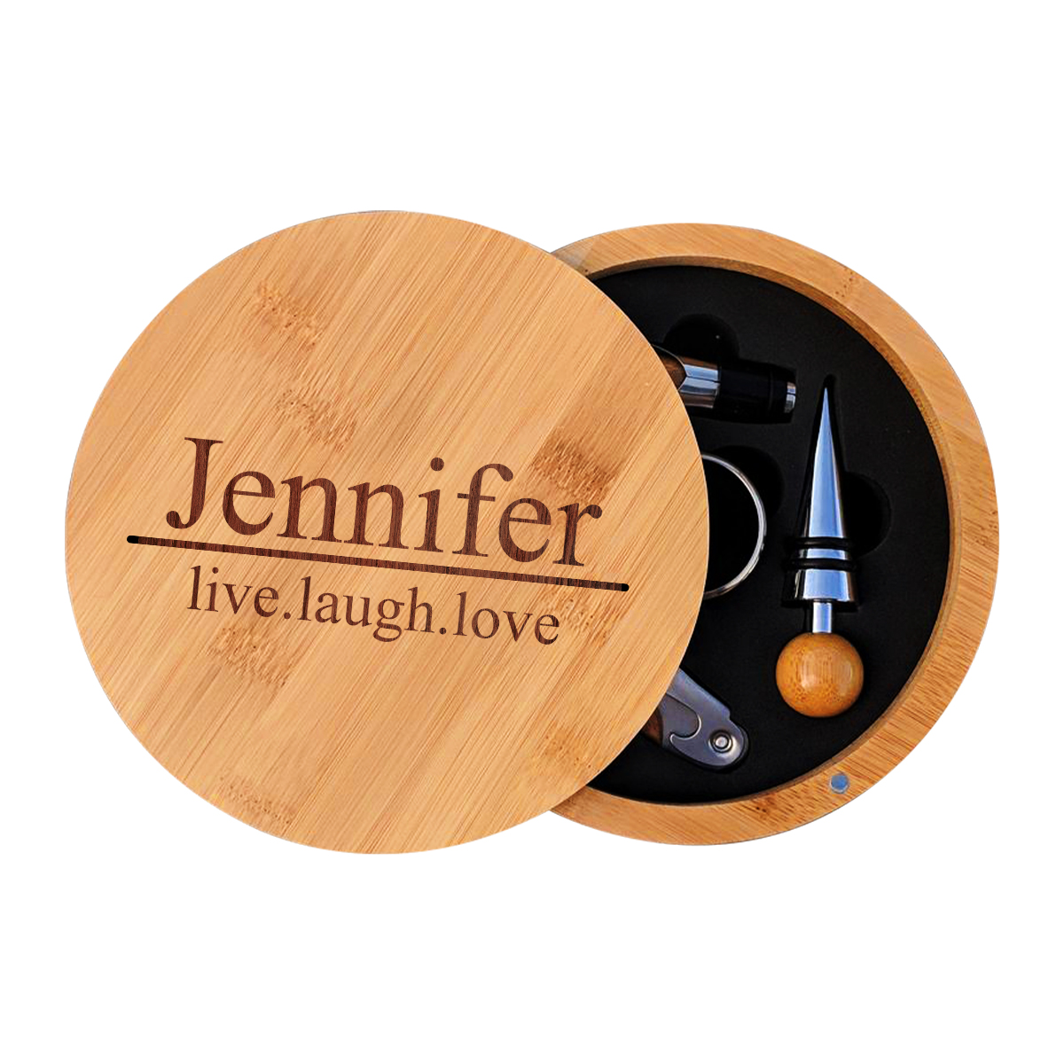 Personalized Bamboo Round 4 Piece Wine Tool Set - Image 6