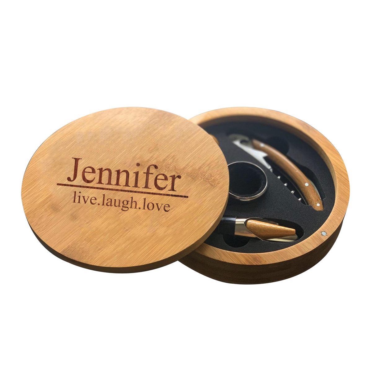 Personalized Bamboo Round 4 Piece Wine Tool Set - Image 8