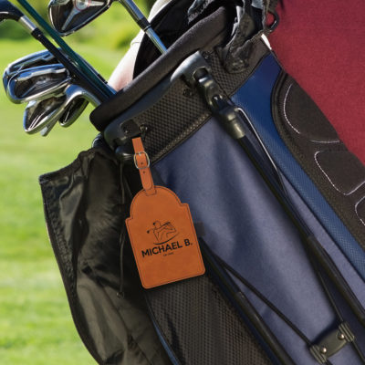 Personalized Golf Swing Leatherette Golf Bag Tag with Wooden Tees