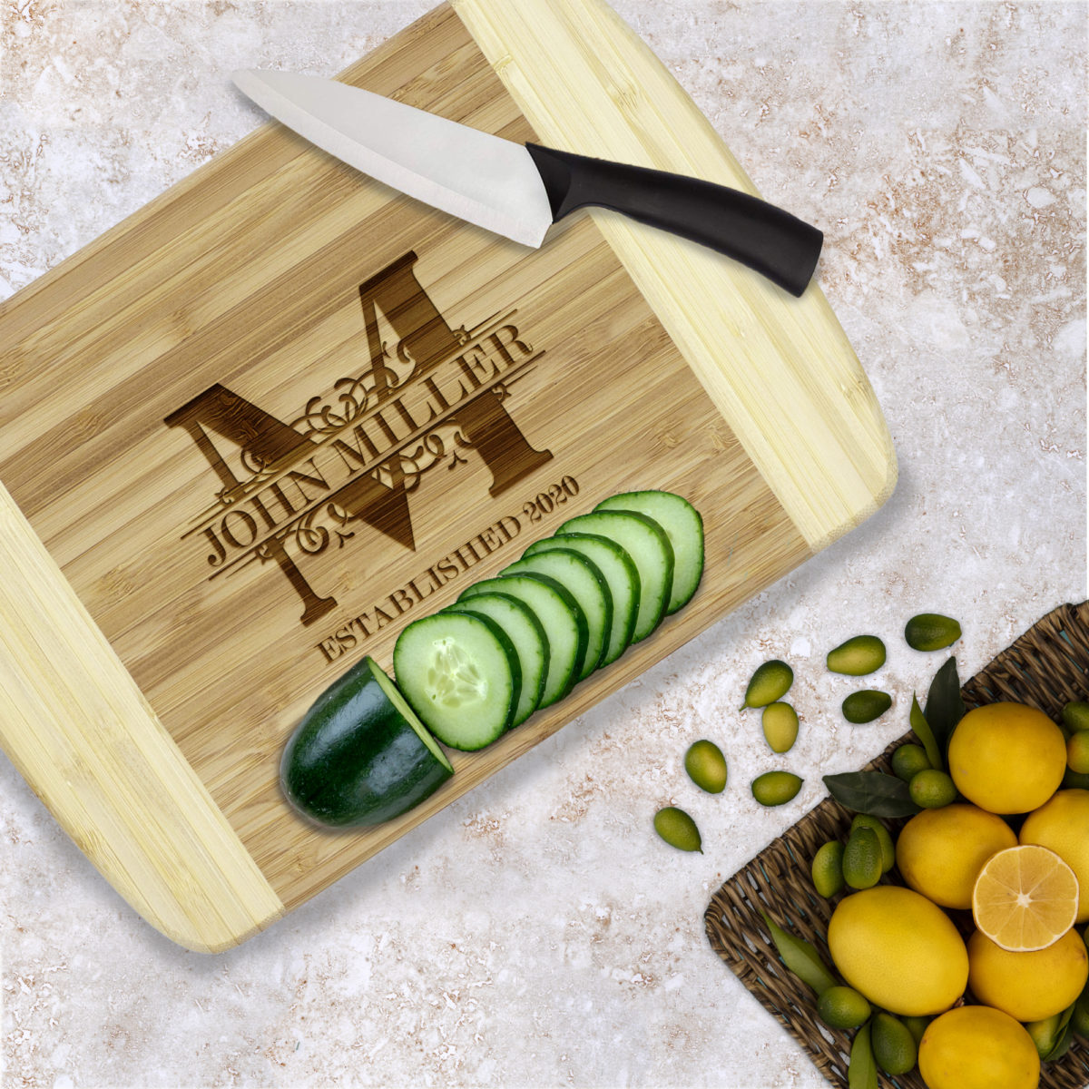Personalized Royal Monogram Bamboo Cutting board - Image 3