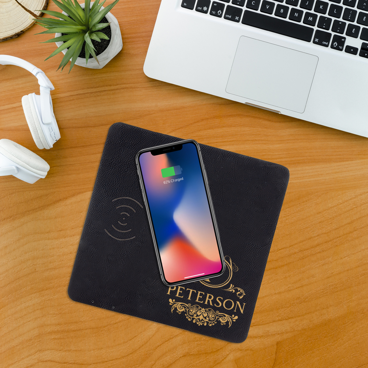 Personalized Hermes Leatherette Wireless Charging Pad