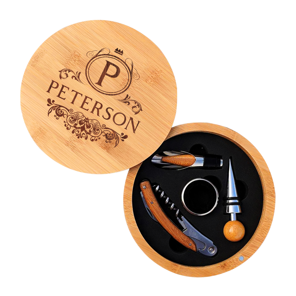 Personalized Hermes Bamboo Round 4 Piece Wine Tool Set - Image 5