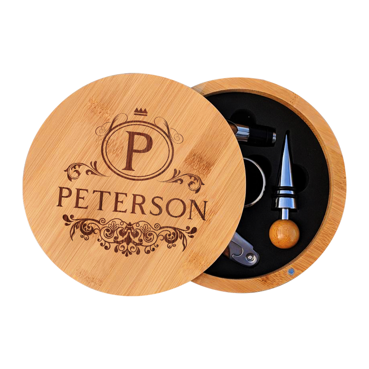 Personalized Hermes Bamboo Round 4 Piece Wine Tool Set - Image 6