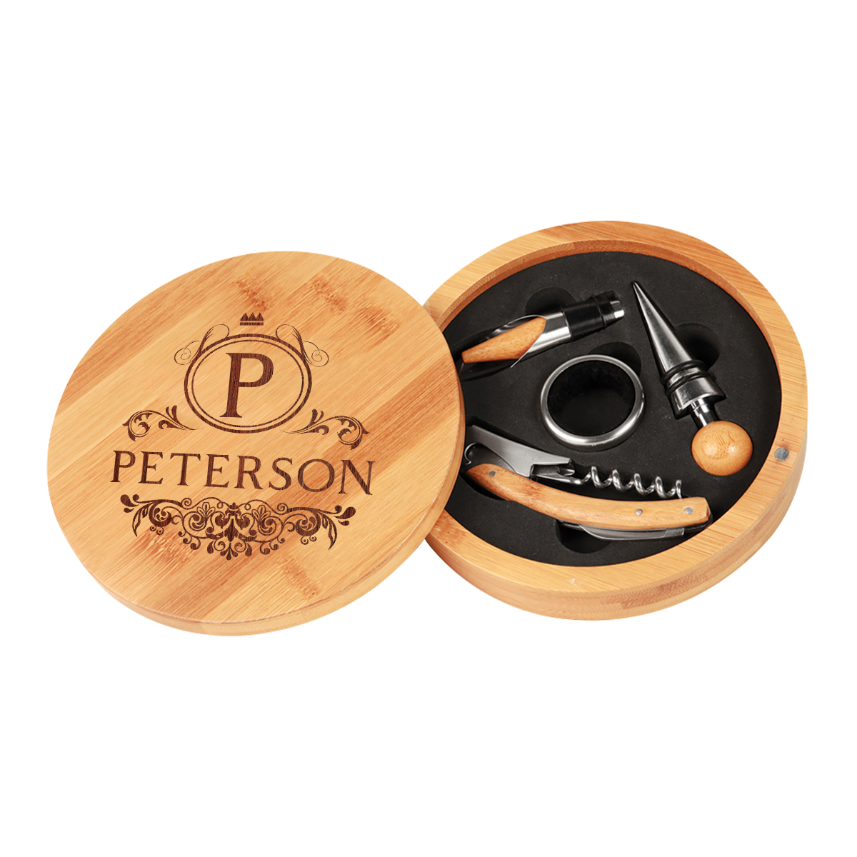 Personalized Hermes Bamboo Round 4 Piece Wine Tool Set - Image 7