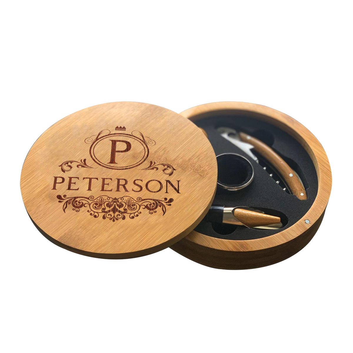 Personalized Hermes Bamboo Round 4 Piece Wine Tool Set - Image 4