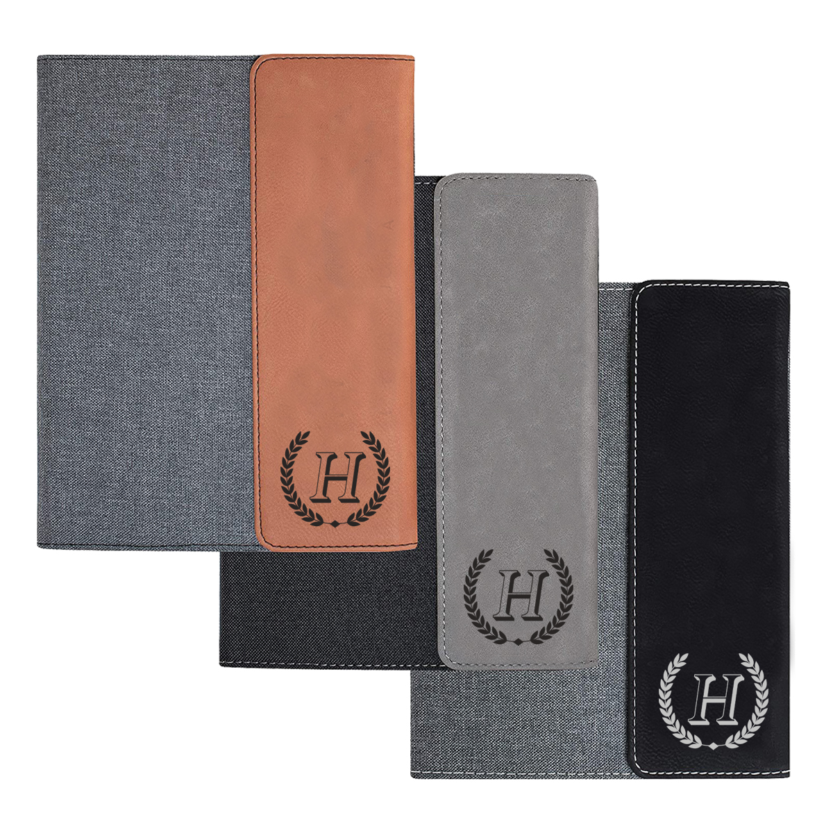 custom laser engraved canvas and leatherette faux leather portfolio with notepad