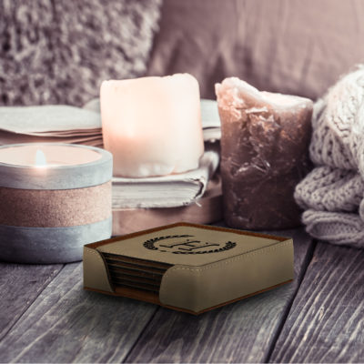 Personalized Square Leatherette Coaster Set