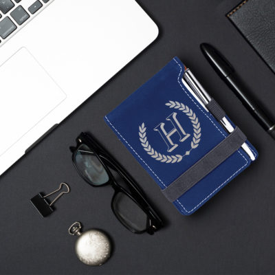 personalized faux leather mini notepad with pen
