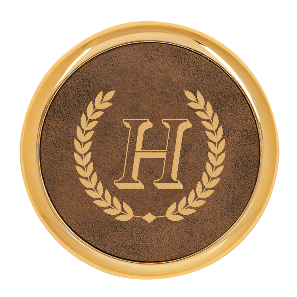Personalized Round Leatherette Coaster w/ Gold Edge Set - Image 9