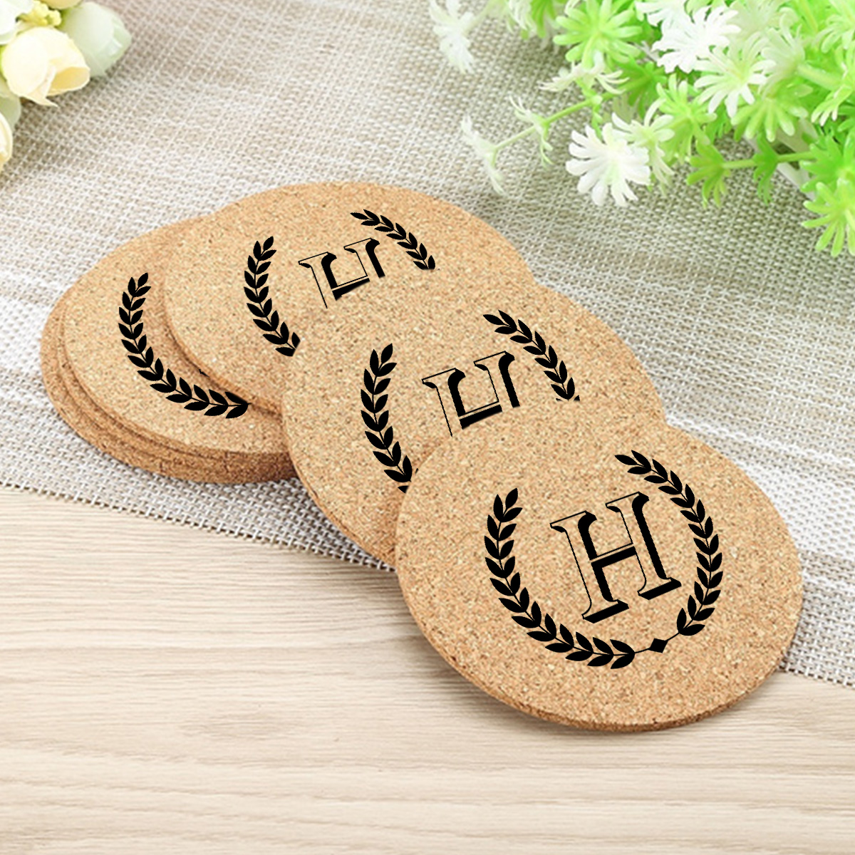 Personalized Round Cork Coaster Set - Image 2