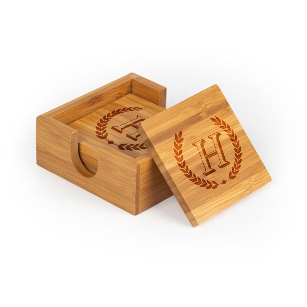 Personalized Square Bamboo Coaster Set - Image 4