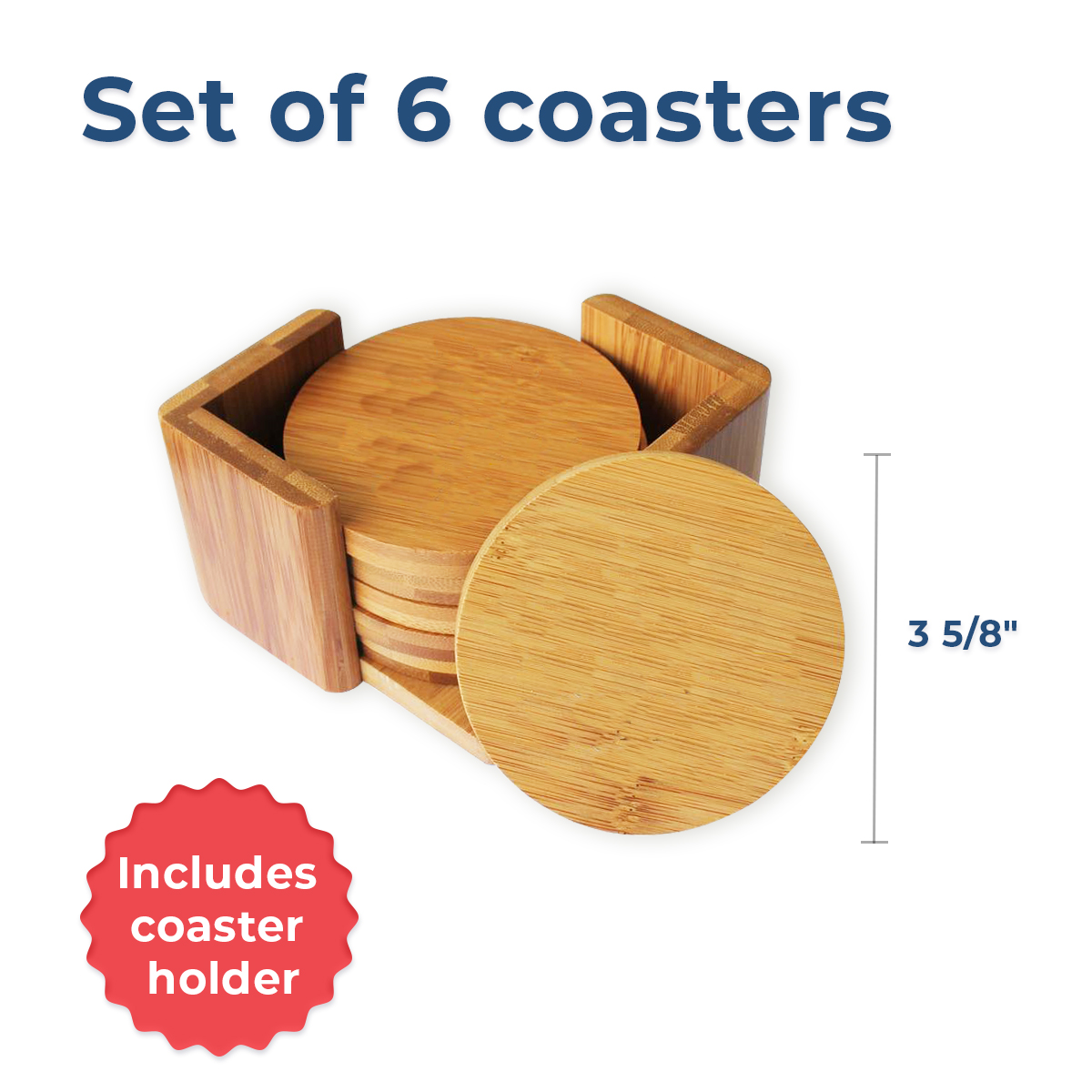 Personalized Round Bamboo Coaster Set - Image 2