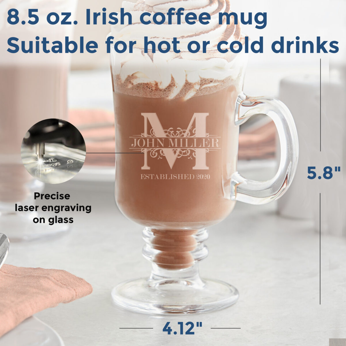 Personalized Royal Monogram 8.5 oz. Irish Coffee Mug - Image 2