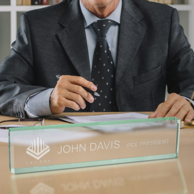 Personalized Jade Glass Desk Name Plate
