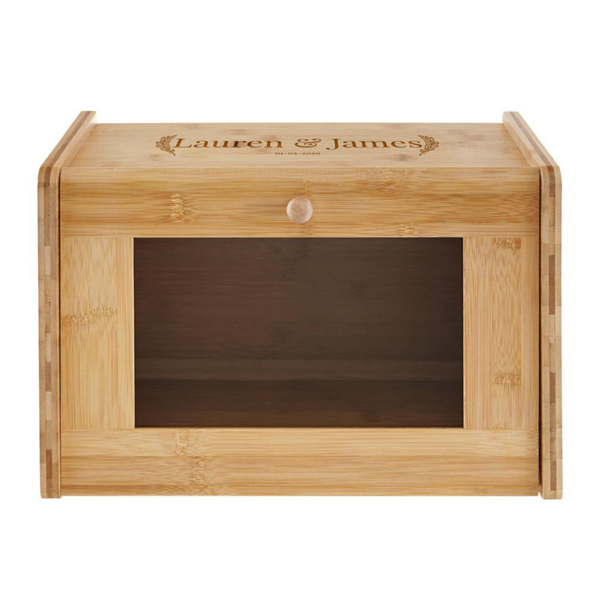Personalized Laurel Seal Bamboo Bread Box with Acrylic Glass Window - Image 5
