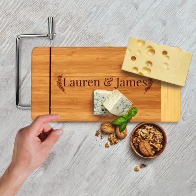 Personalized Laurel Cheese Board with Slicer