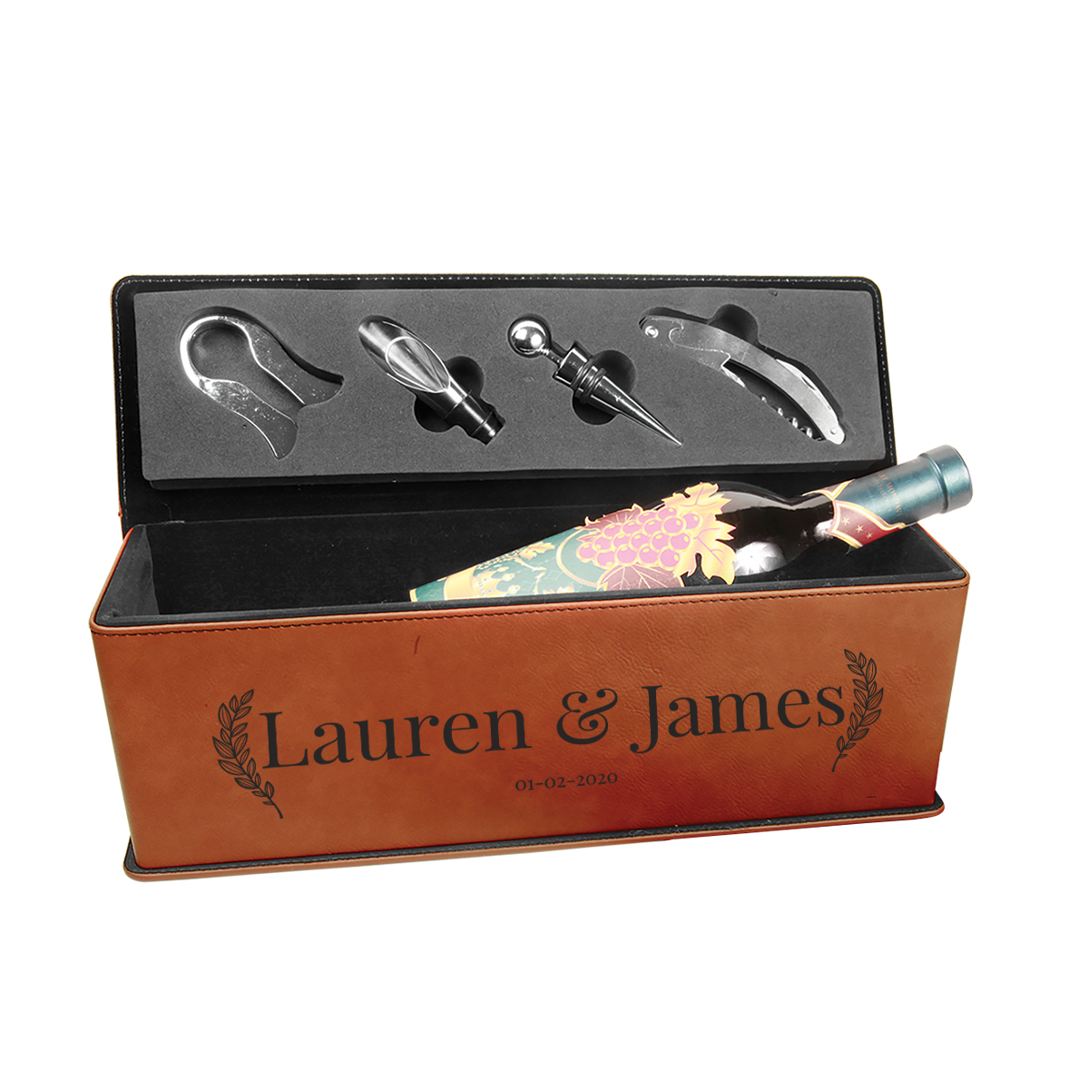Personalized Leatherette Wine Box with Tool Set - Image 10