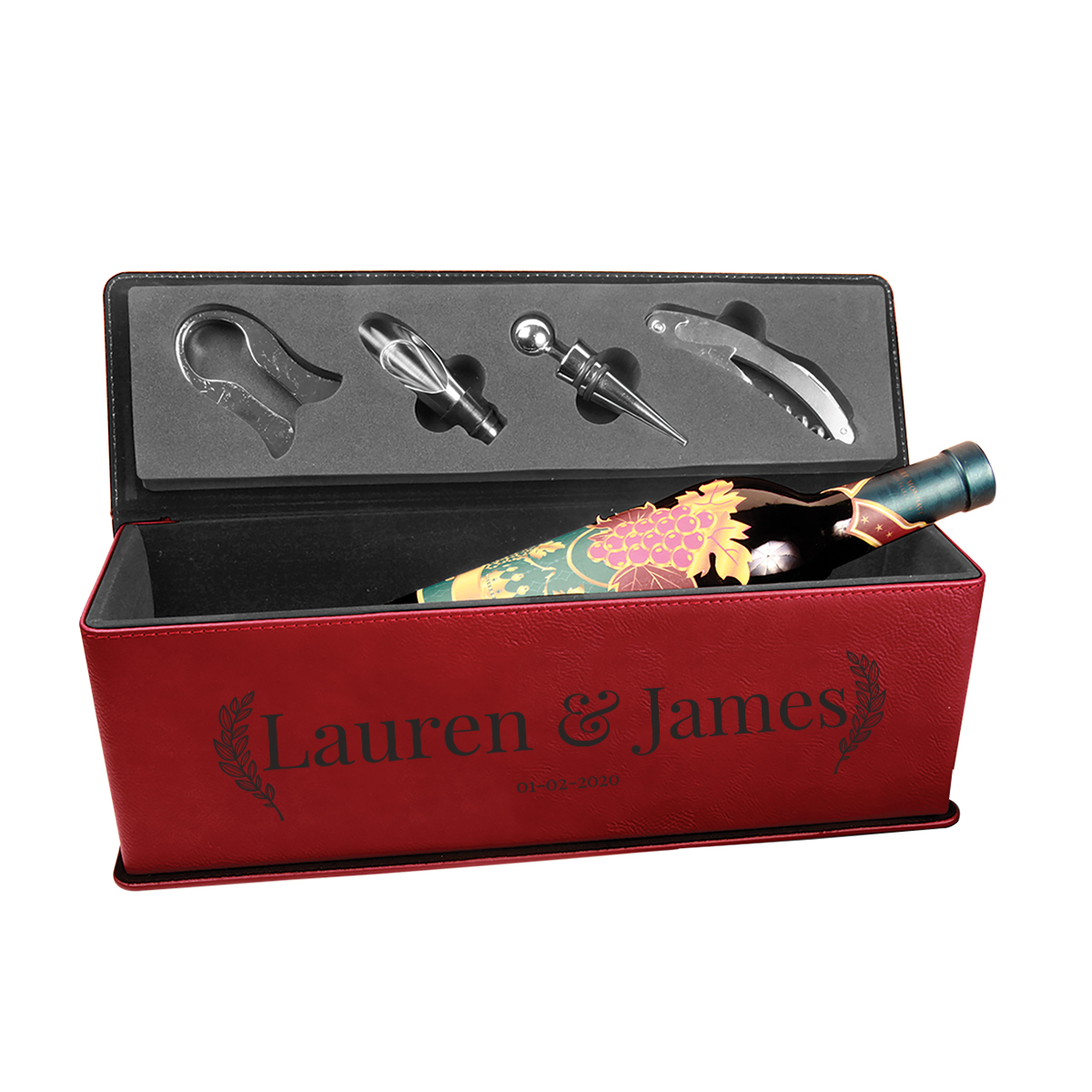 Personalized Leatherette Wine Box with Tool Set - Image 8