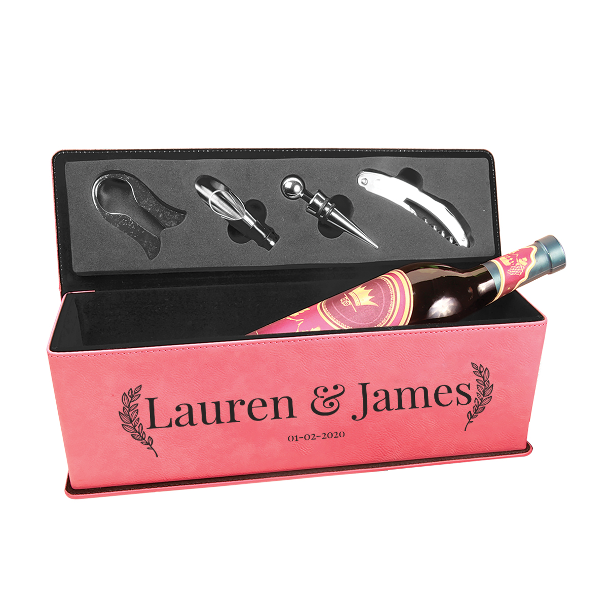 Personalized Leatherette Wine Box with Tool Set - Image 7