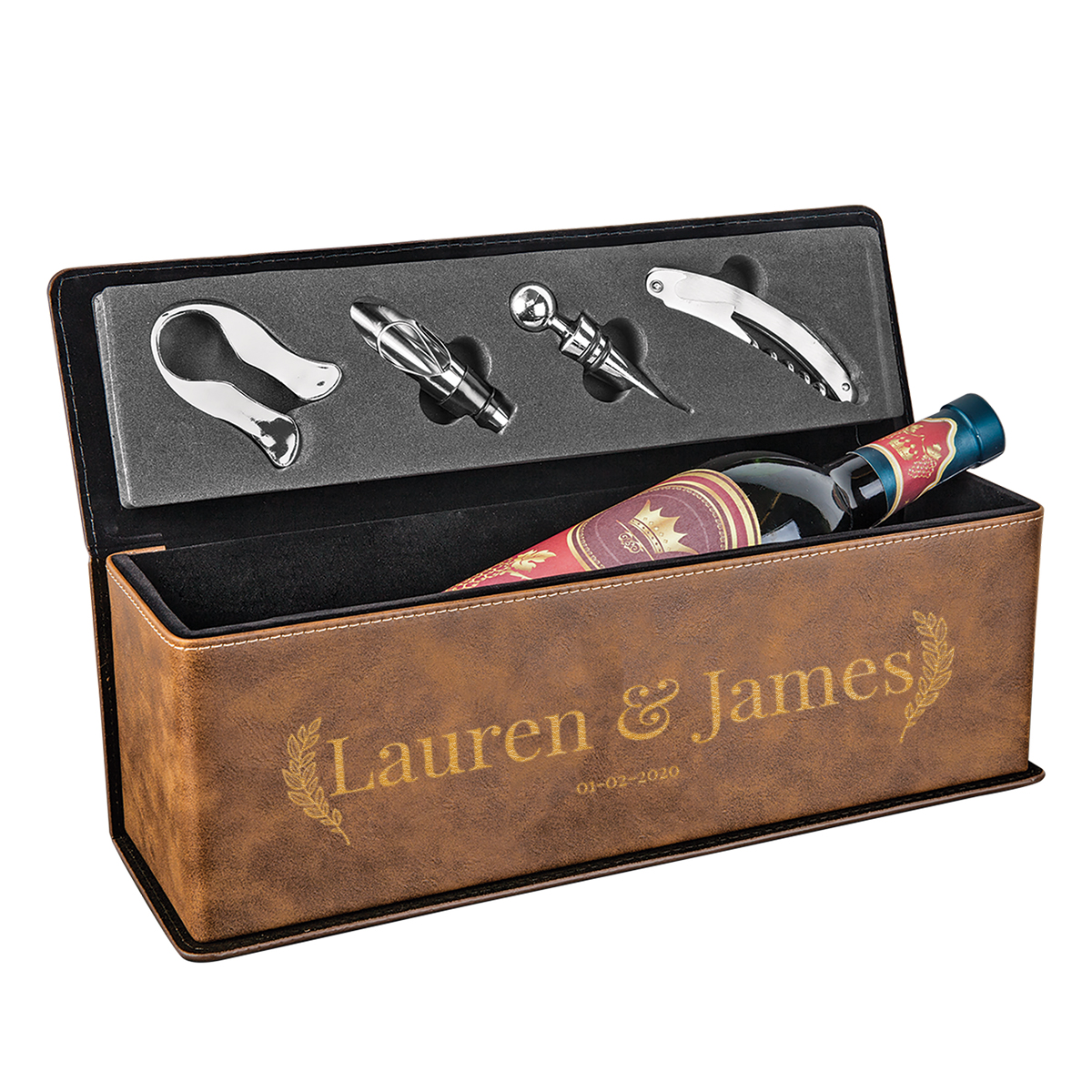 Personalized Leatherette Wine Box with Tool Set - Image 6