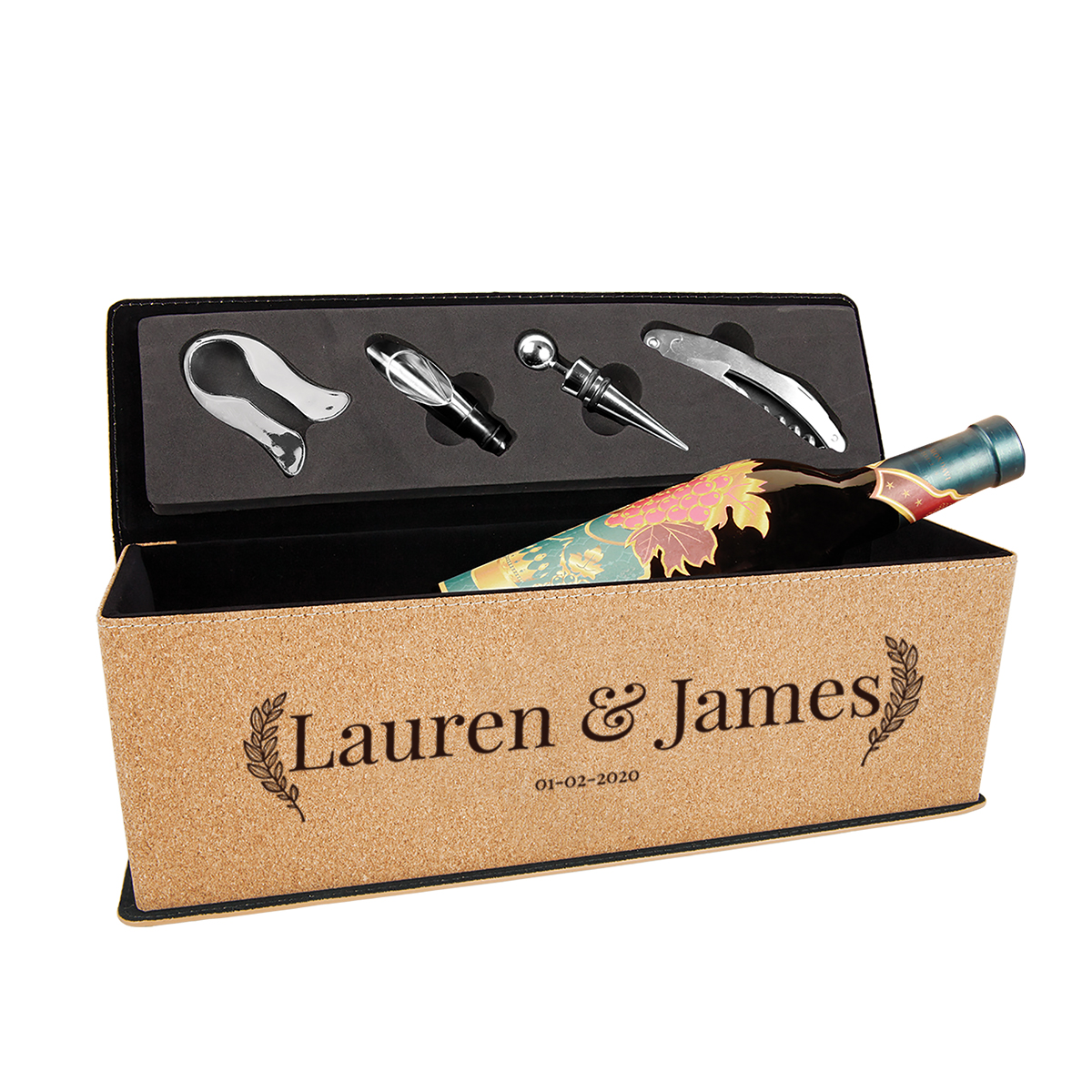 Personalized Leatherette Wine Box with Tool Set - Image 5