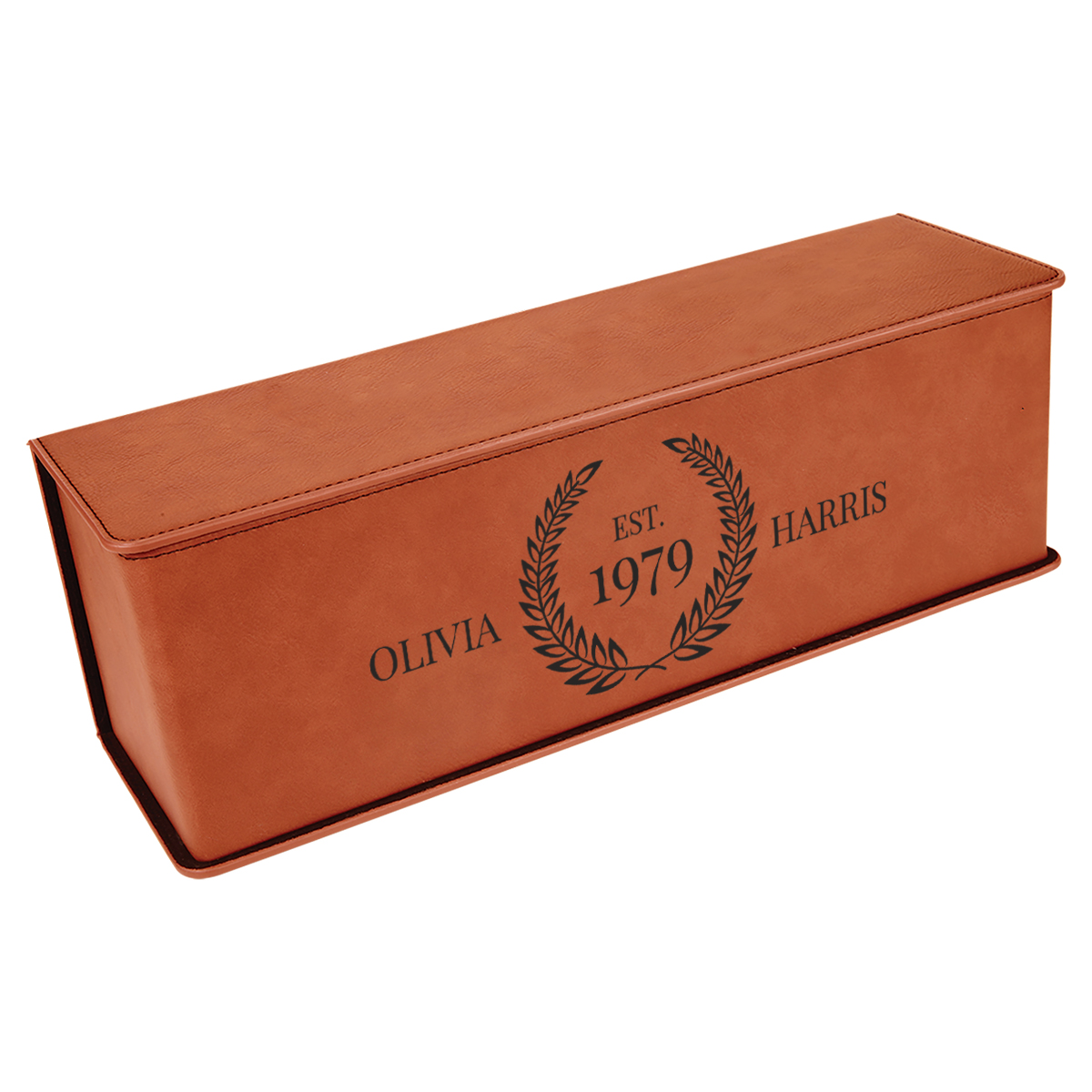 Personalized Leatherette Laurel Seal Wine Box with Tool Set - Image 15