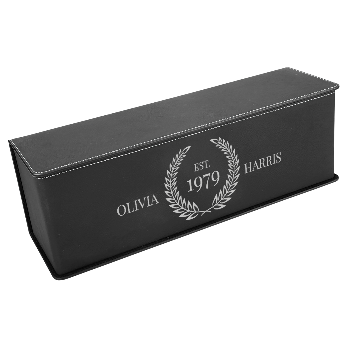 Personalized Leatherette Laurel Seal Wine Box with Tool Set - Image 13