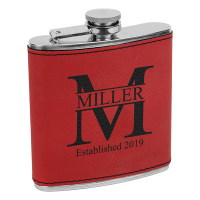 Personalized Leatherette Monogram 6oz. Flask