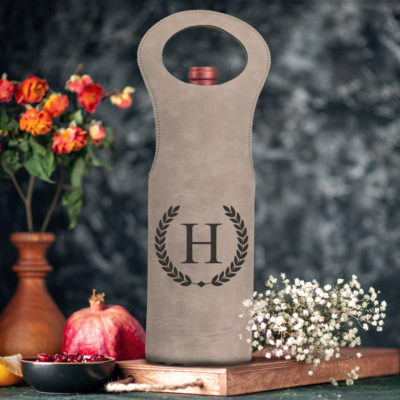 Personalized Laurel Monogram Leatherette Wine Bottle Bag