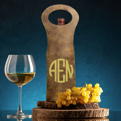 Personalized Round Monogram Leatherette Wine Bottle Bag