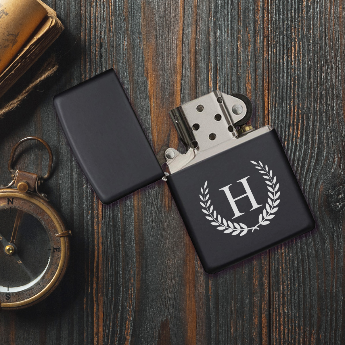 Personalized Laurel Monogram Lighter with Case